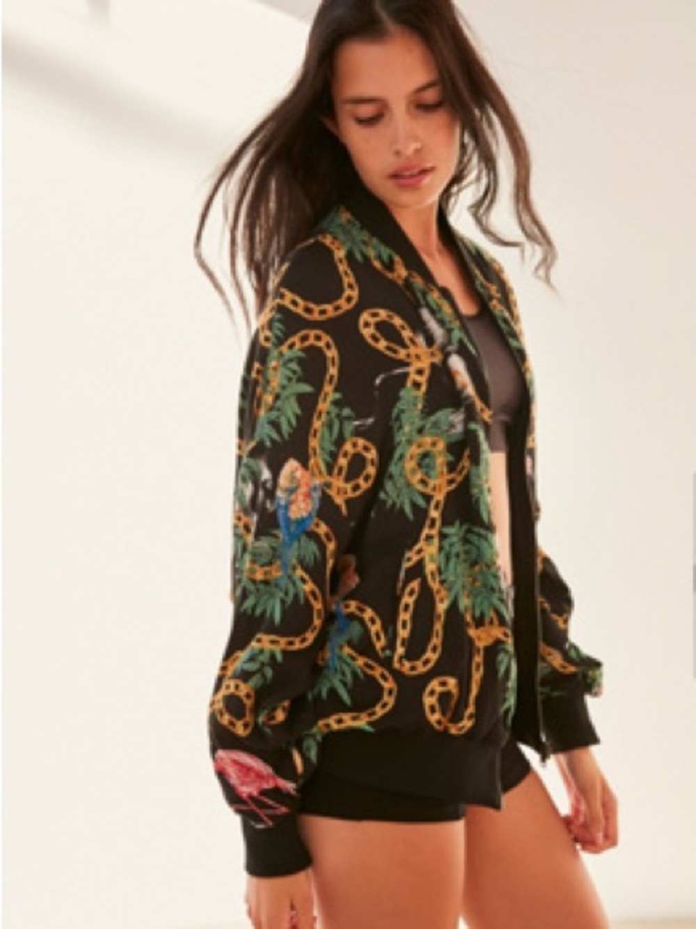 Pomme Chan x Urban Outfitters Tropical Chain Print Bomber Jacket Size Large